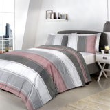 Polyester Striped Duvet Cover Set with Pillowcases