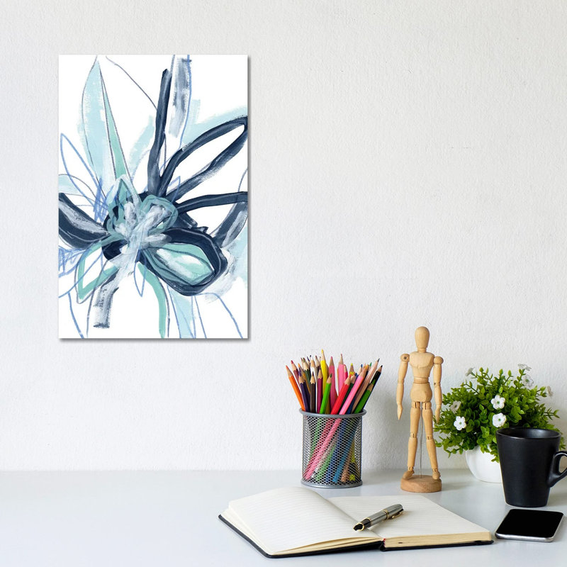 Blue Floral Burst I 1 Piece Wrapped Canvas Painting, 20.32 cm H x 30.48 cm W