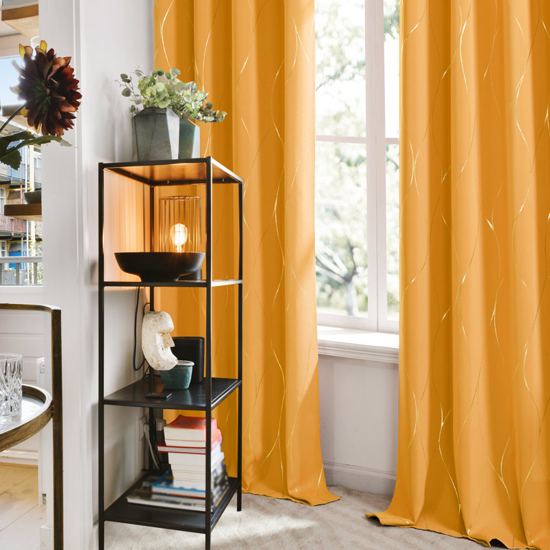 Kellda Thermal Room Darkening Polyester Curtain Panels, 42" W x 63" L, Orange