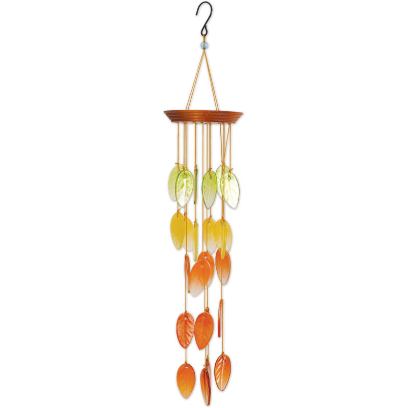 Carillon éolien en verre et bois à motif de feuilles en cascade, « Lever du soleil radieux »