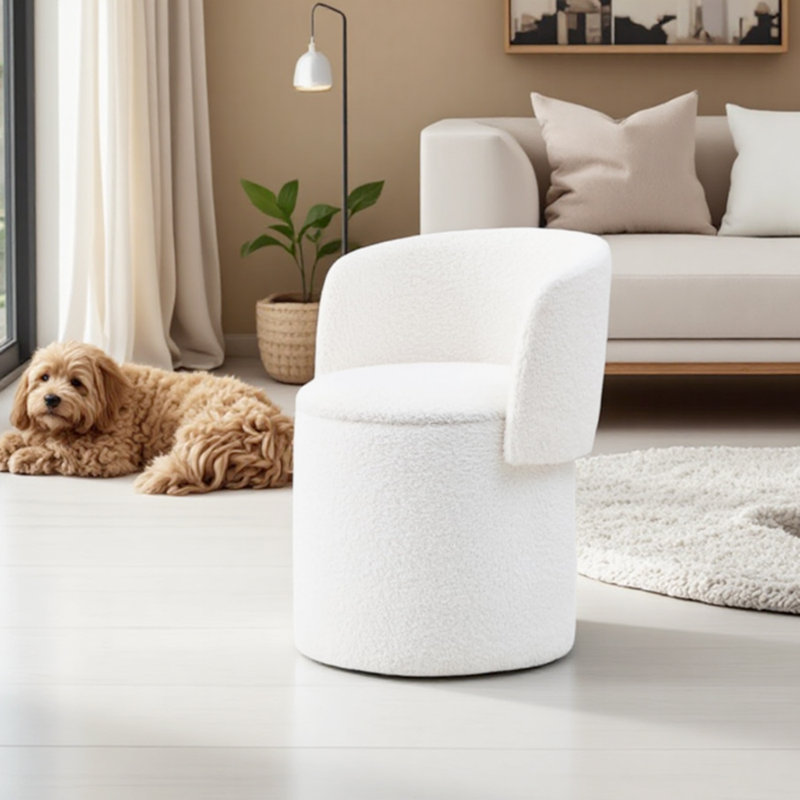Upholstered Vanity Stool with Storage, White
