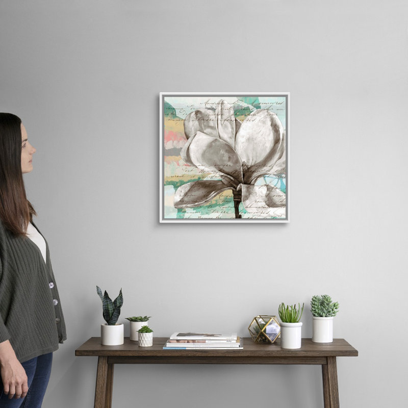 «Pastel Magnolias I», art mural sur toile, H 20 po x l 20 po x P 1,75 po, Cadre blanc