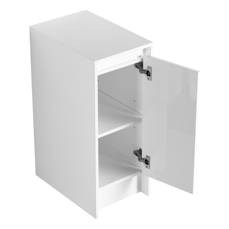 Rangement de salle de bain blanc brillant avec porte à fermeture en douceur et finition intérieure réglable