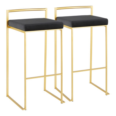 Tabouret de bar empilable contemporain en acier inoxydable avec coussin de cowboy brun par Lumisource - ensemble de 2