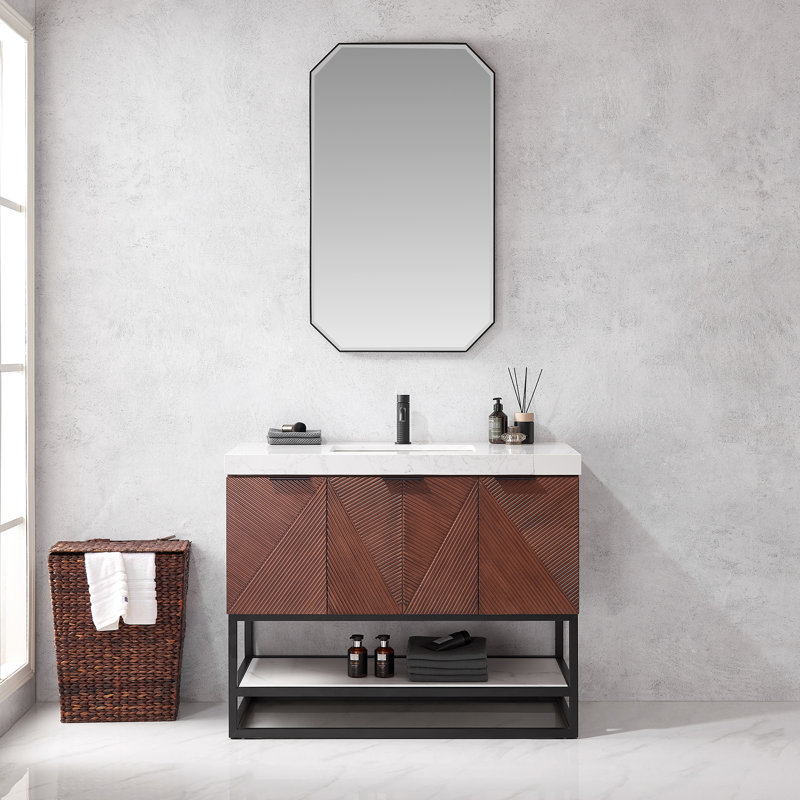 Mahon 42" Single Pedestal Vanity with Top, Noir mat, Noir mat