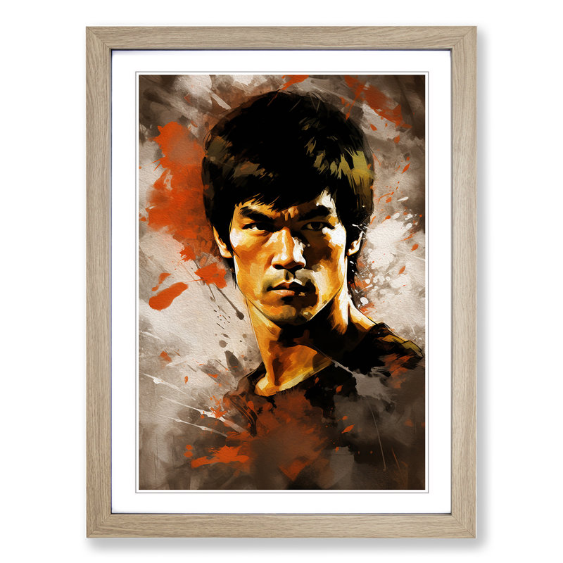 Bruce Lee Gestural - Framed Print, Oak Framed, 64cm H x 46cm W x 2cm D