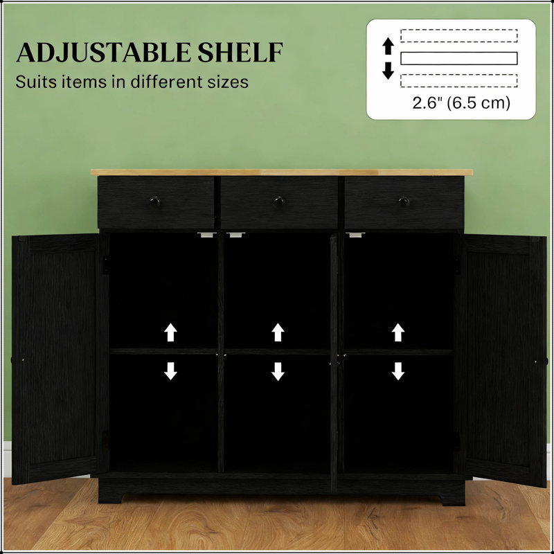 Armoire de rangement moderne avec tablettes réglables et tiroirs spacieux, parfaite pour le salon et la cuisine