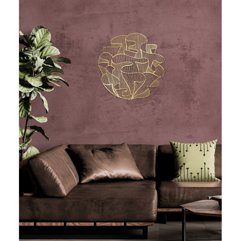 Metal Modern Wall Hanging Décor, Abstract Bouquet Contemporary Art Deco for New Home or Office Gift, Shiny Gold