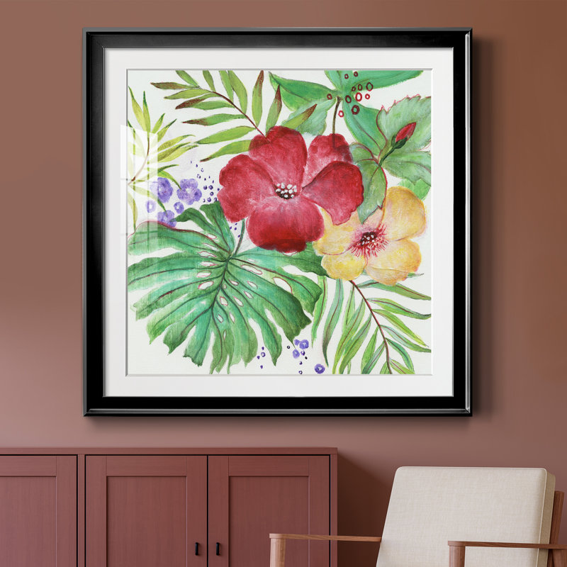 Fleurs tropicales - cadre photo, reproduction d'art, H 30,5 po x l 30,5 po x P 1,5 po, Toile avec cadre noir
