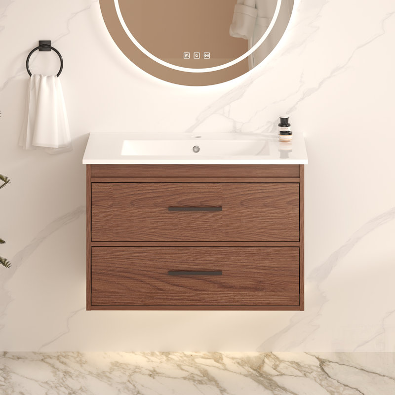 Reddish Wall Mount Bathroom Vanity With Soft-Close Drawers, Durable And Elegant Design