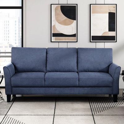 Modern Contemporary 3 - Seater In Blue, Textured And Attached Back Cushions Blue , Fabric Seat