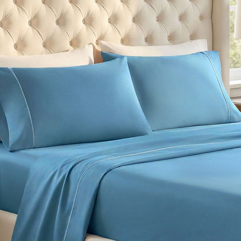 Ensemble de taies d'oreiller en satin de coton Traditional Traditional, Standard, Bleu moyen