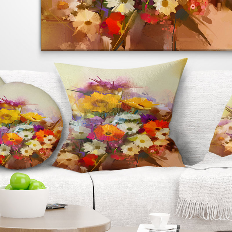 Oreiller en bouquet de fleurs peint à la main floral, 16 po x 1 po, Coussin décoratif
