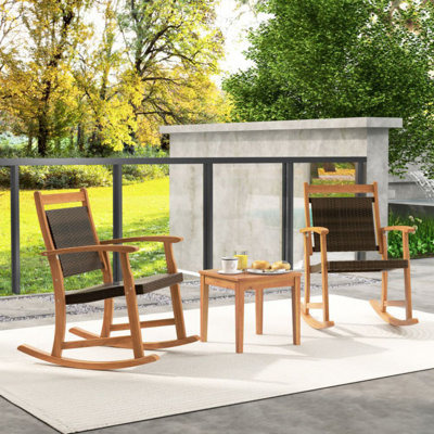 Ensemble de chaises berçantes 3 pièces en bois d'acacia avec table d'appoint