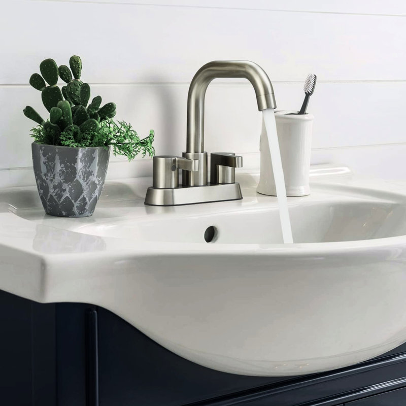 Robinet de salle de bain en nickel brossé pour lavabo - 4 pouces, 2 poignées, avec bonde escamotable et poignée pour lignes d'eau