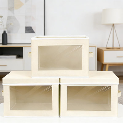 Fabric Storage Bins With Lids And Clear Window, Decorative Organizer Baskets For Closet, Shelf, Home And Office, Foldable And Stackable Design