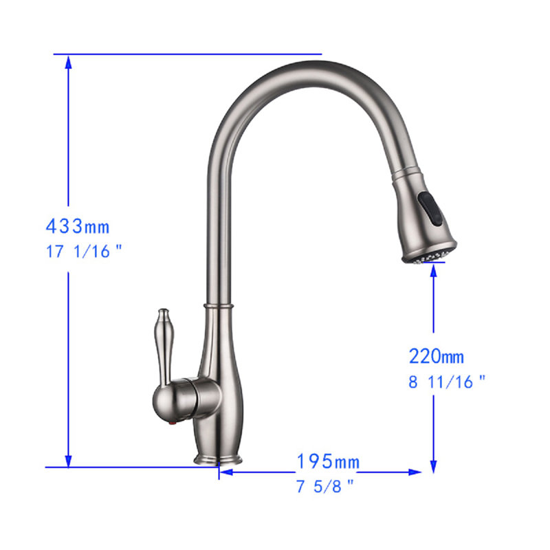 Single Handle Pull Down Sprayer Kitchen Faucet in Chrome, Polished Chrome