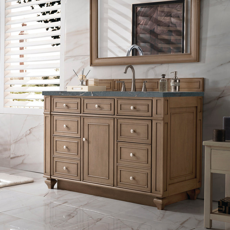 Bristol 48'' W Single Vanity, Parisien Bleu, 8" Widespread, Whitewashed Walnut
