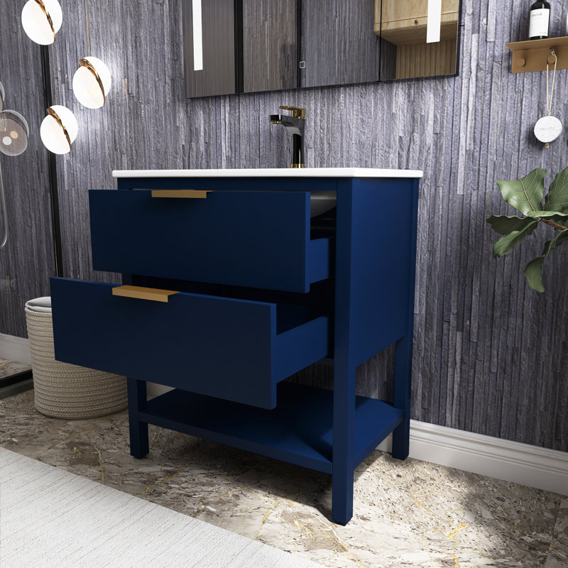 Jonlyn 36 in. Single Sink Freesanding Bathroom Vanity with Top, Navy Blue