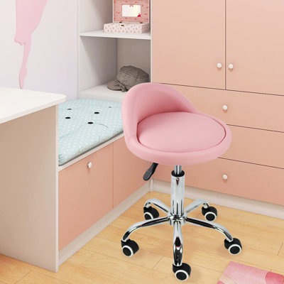 PU Leather Round Rolling Height Adjustable Lab Stool with Footrest by Inbox Zero