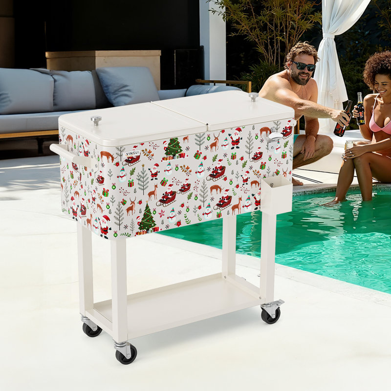 Winado Chariot de terrasse à roulettes rouge, Blanc laiteux