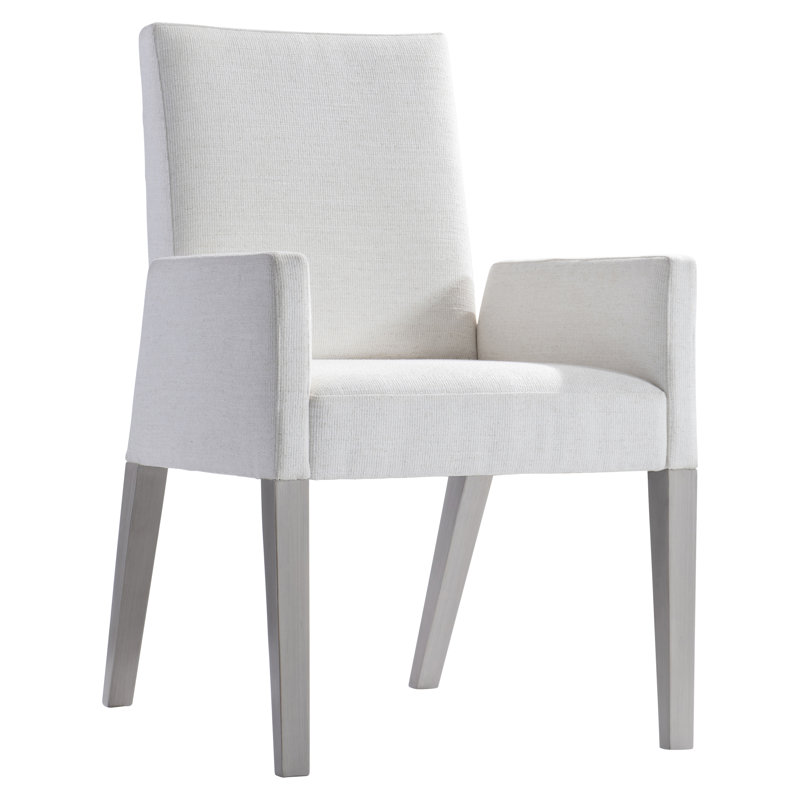 Mist Gray Upholstered Dining Arm Chair with Handcrafted Finish