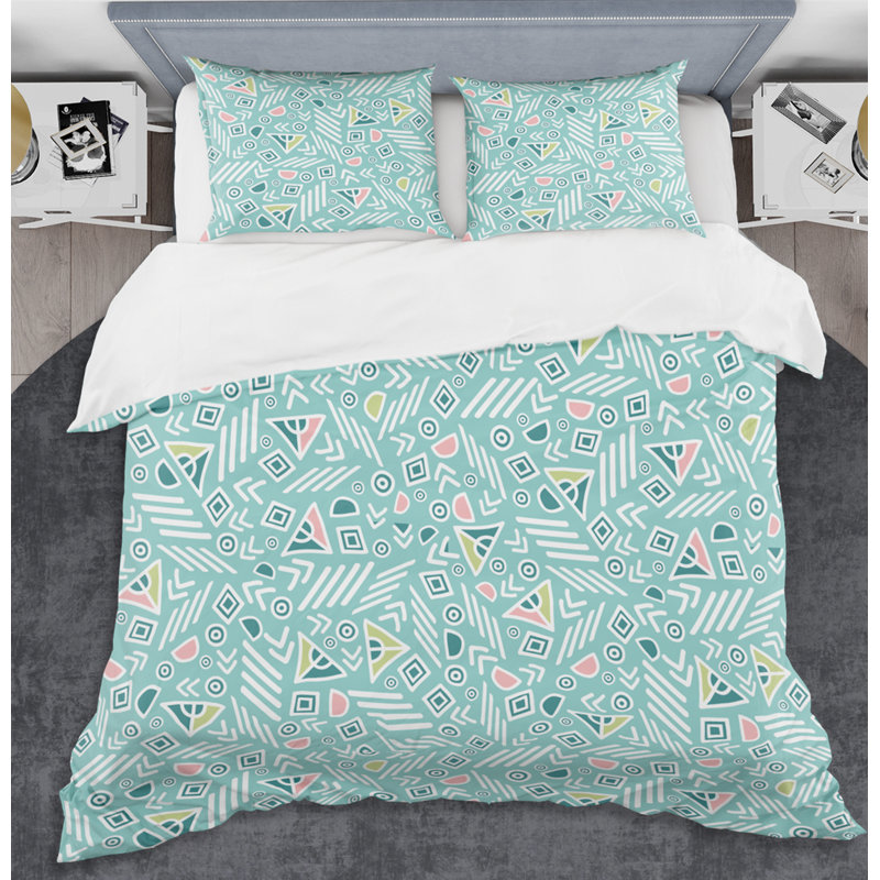 Motif tribal pastel rétro - ensemble de housse de couette abstrait rétro - microfibre de polyester