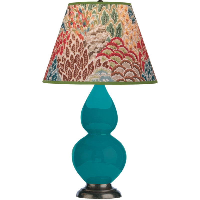 Petite lampe d'appoint à double gourde, Bleu vif / gris, Bleu / laiton naturel antique
