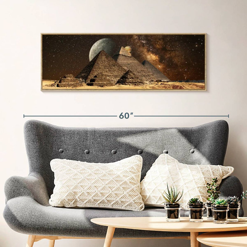 Cosmos sur les pyramides égyptiennes, Floating Frame Natural Wood, 43 po x 15 po