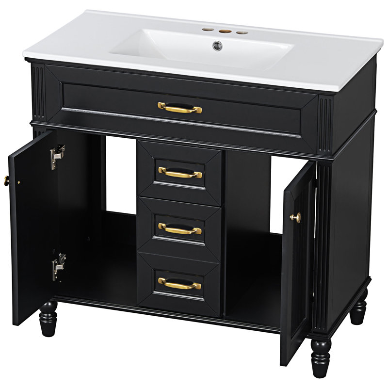 Ensemble de meuble-lavabo autoportant avec lavabo, Noir