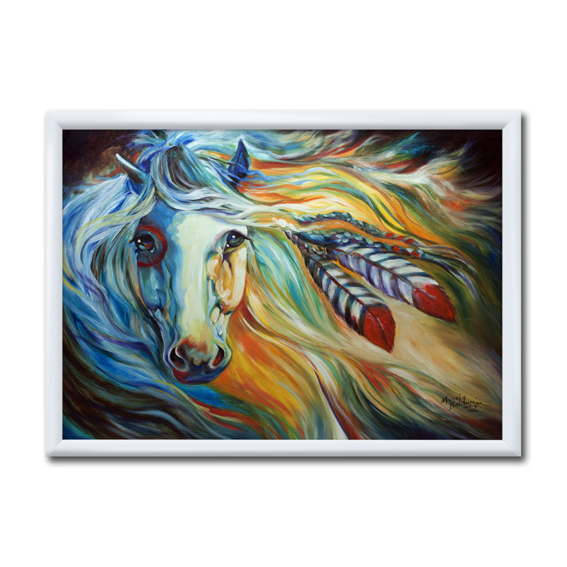 «Breaking Dawn Indian War Horse», reproduction sur toile encadrée, H 30 po x l 40 po x P 1,5 po, Cadre blanc