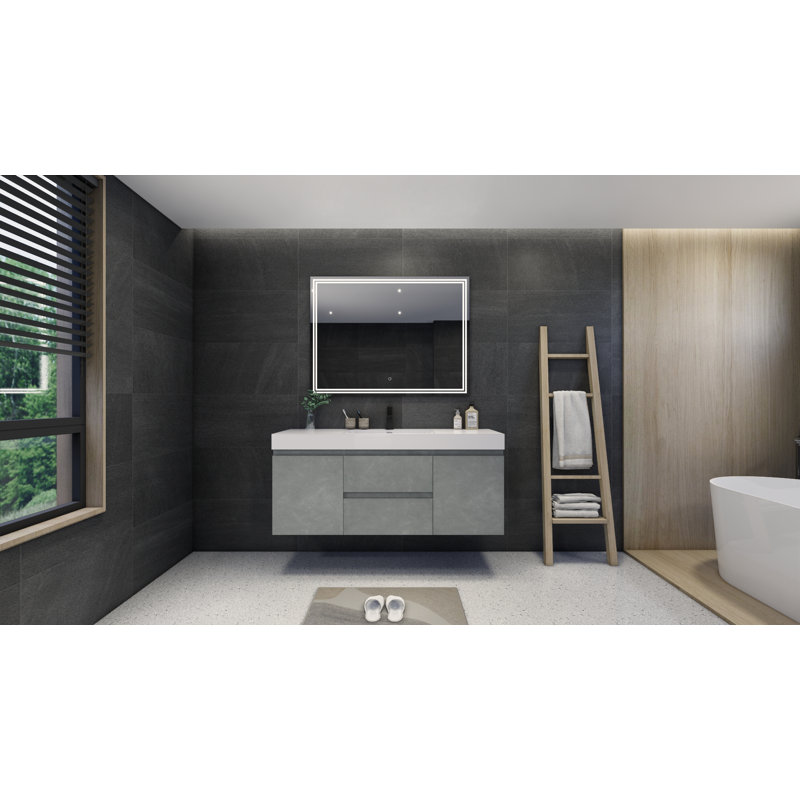Base de meuble-lavabo simple 58,5 po mural seulement, Gris ciment