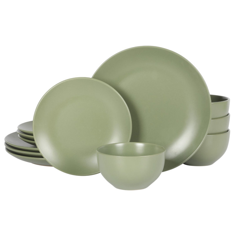 Gibson Home Queenslane 12 Piece Stoneware Matte Dinnerware Set - Matte Blue, Green