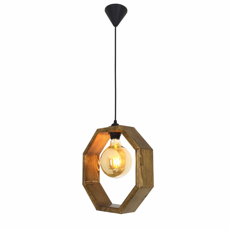 Luminaire suspendu géométrique à 1 lumière Woodway, Noyer