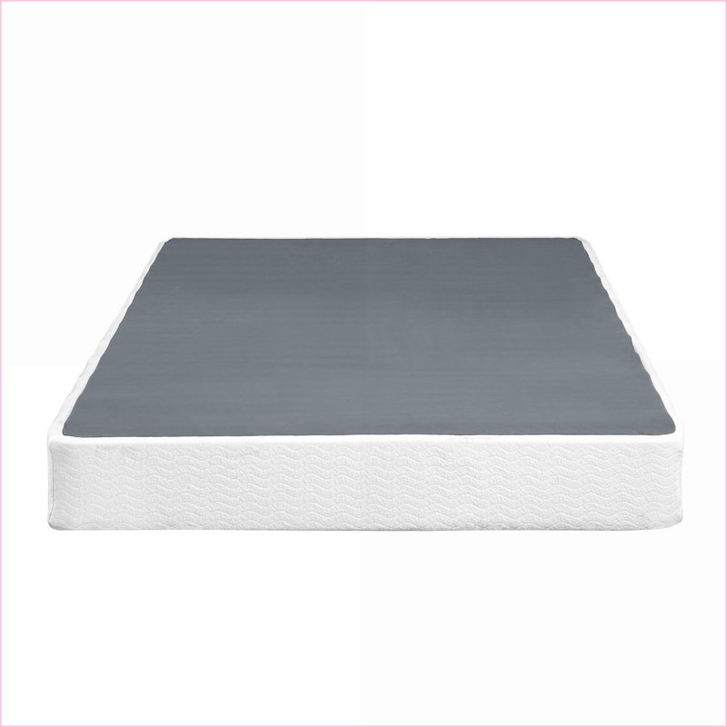 Eastern King Size Metal Mattress Foundation with Textured Fabric Cover, Black Frame, 700lbs Capacity, King