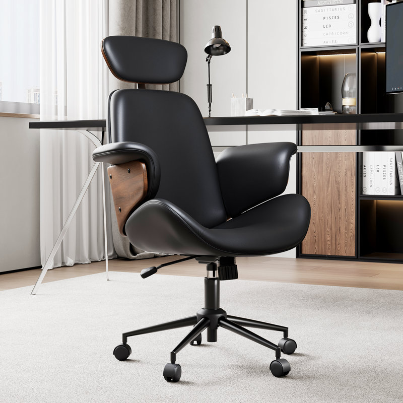 Chaise de bureau moderne en cuir PU avec roulettes et hauteur réglable, noir, Noir, noir, noir, noir