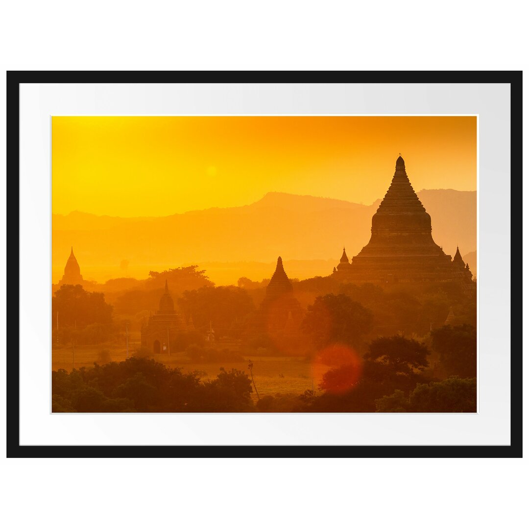 Gerahmtes Poster Buddha Tempel im Sonnenuntergang