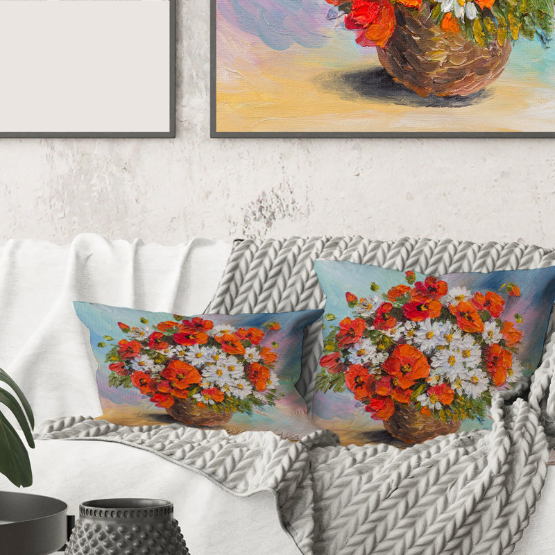 Housse et insert de coussin Still Life Bouquet of Poppies and Daisies, 18" x 18"