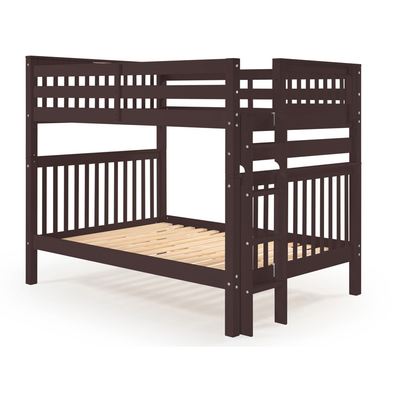 Treva Solid Wood Standard Bunk Beds Full over Full, 4 Step Ladder, Dark Cherry, Full over Full, Dark Cherry