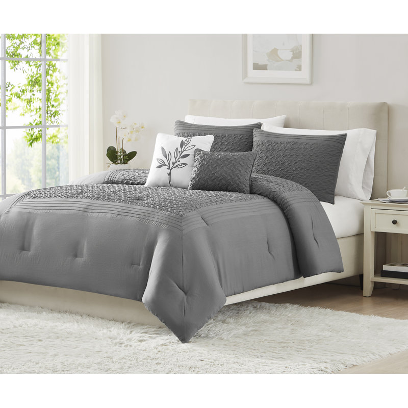 Luna Hotel Style Comforter Set, Queen Comforter + 2 Standard Shams + 1ThrowPillow, Charcoal