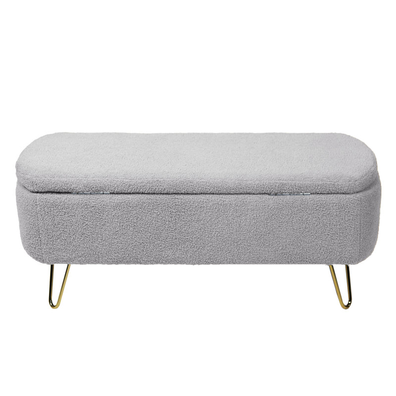 Banc gris rembourré en fausse fourrure pour le salon avec rangement et espaces dorés, Gris