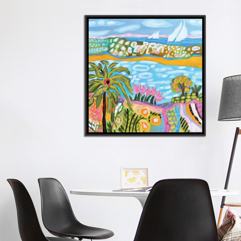 « palm retreat », impression sur toile, H 37 po x l 37 po x P 1,5 po, Toile avec cadre noir, Pas de tapis