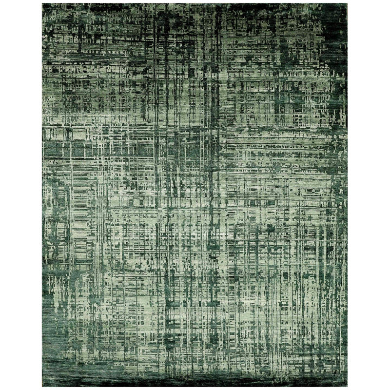 Abstract Area Rug in Green, Rectangle 2' x 3', Wool