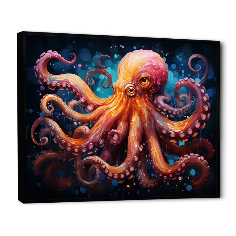 Octopus Expressionist Abyss II sur toile, H 24 po x l 32 po x P 1 po, Cadre flottant noir