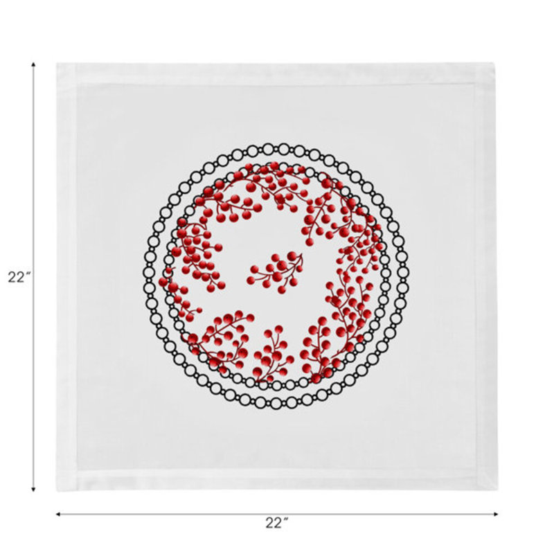 Christmas Berries Cotton Blend Square Napkins, Red White