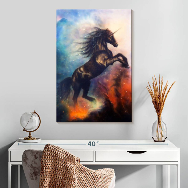 Kelan Cosmic Black Unicorn, 30" H x 20" W