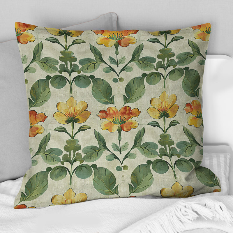 Coussin Beige Green Modern Flower Garden I - Modern, H 16 po x l 16 po