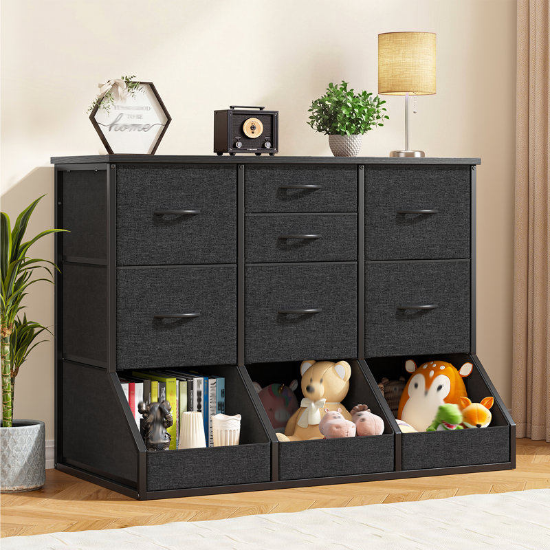 Commode à 7 tiroirs avec compartiments de rangement ouverts - Organisateur multifonctionnel pour la chambre à coucher et le vestibule