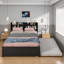 Lit plateforme en pin massif brun avec lit gigogne escamotable et tête de lit à rangement pour des espaces compacts et un style minimaliste-129412805