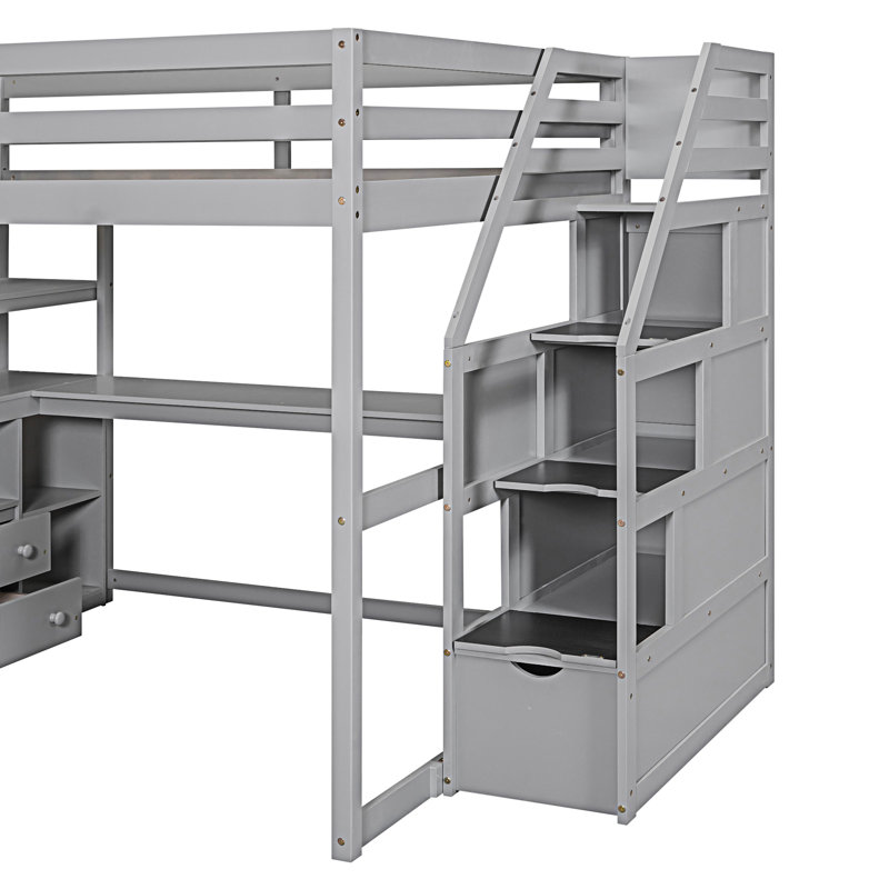 Lit mezzanine avec bureau et tablettes, Gris
